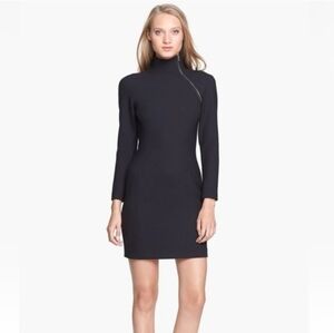 Theory Danella Wool Blend Fitted Black Long Sleeve Dress